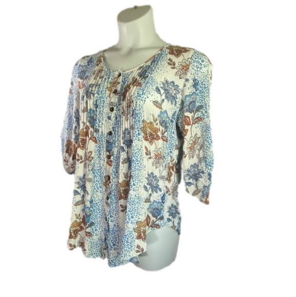 EVANS I pry Floral Button Down Shirt Sandy Ptuck 3/4 Sleeve EUC Size 16 SKU0415 - Picture 7 of 7